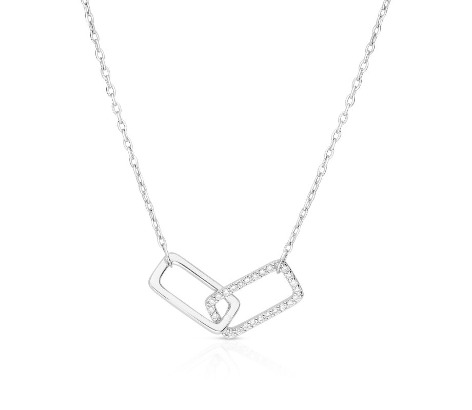 Zircon Pendant Necklace with Linking Rectangles – Choose Sterling Silver or Yellow Gold