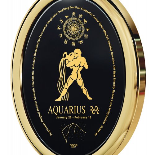 Zodiac Aquarius Pendant on Black Onyx - Nano Jewelry