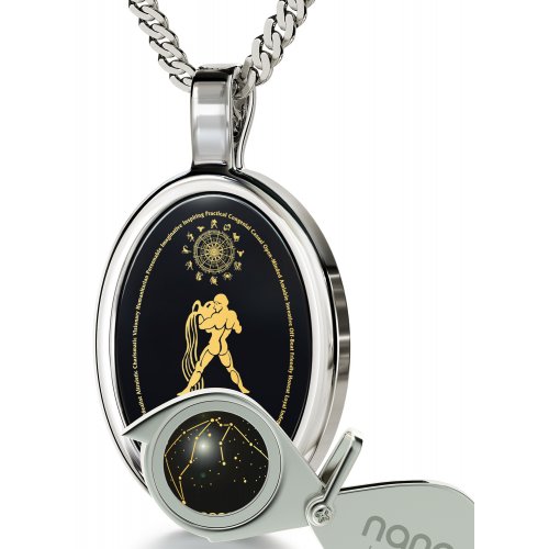 Zodiac Aquarius Pendant on Black Onyx - Nano Jewelry