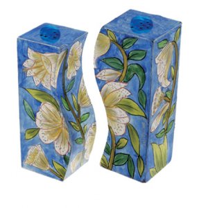 Hand-Painted Lily Design Wood Fitted Salt & Pepper Shaker - Yair Emanuel