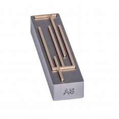 Champagne Color on Gray Modern Shin Daled Yud Design Israel Museum Mezuzah Case